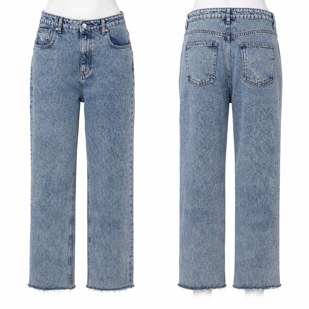 Acid Wash High Rise Straight Leg Raw Hem Denim Jeans Womens Size 15